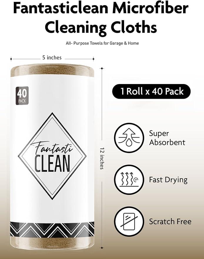 Fantasticlean Microfiber Cleaning Cloth Roll -40 Pack, Tear Away Microfiber Towels, 12