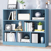 IOTXY Open Shelf Low Bookcase - Wooden 3-Tier Floor Standing Display Cabinet Organizer with Base, 8 Cubes Short Horizontal Bookshelf in Bright Blue