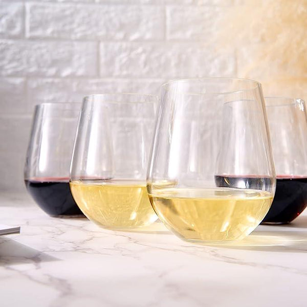 European Style Unbreakable Elegant Acrylic Stemless Wine Glasses 15 oz | Set of 6 | 100% Tritan Shatterproof BPA-free Reusable Plastic Glassware, Perfect For Homes & Bars | Dishwasher-Safe, Clear