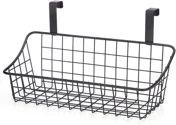LeleCAT Cabinet Door Organizer Basket with hook Grid Storage Basket, Hang it behind a door or on a railing,BLack,4 Pack
