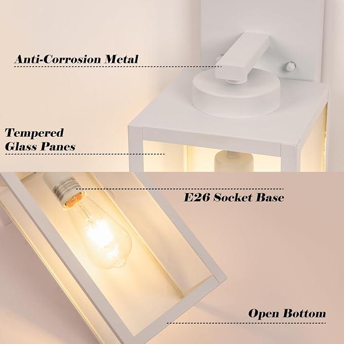 16-inch Large Outdoor Wall Light Fixture, White Exterior Wall Lantern Waterproof, Farmhouse Porch Sconce Lighting with Glass, Modern Outside Lights for House, Garage, Patio Lamp, 2 Packs