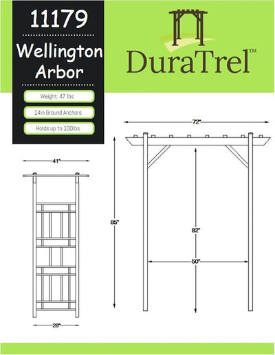 Dura-Trel Outdoor Garden Arch, Wellington Arbor Trellis for Climbing Plants, 72