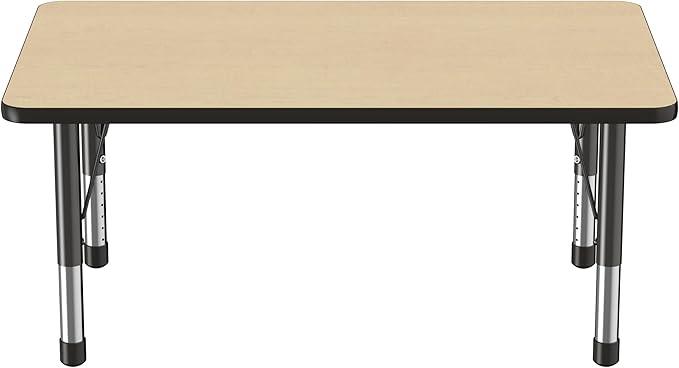 FDP Rectangle Activity School and Classroom Kids Table (30 x 48 inch), Chunky Toddler Legs, Adjustable Height 15-24 inches - Maple Top and Black Edge