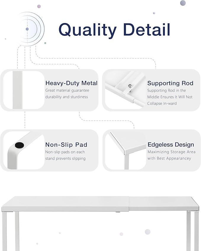 Nxconsu Cabinet Shelf Expandable Organizer Riser Rack for Kitchen Pantry Cupboard Under Sink Countertop Home Organization Extra Storage Space Saver Heavy Duty Metal Edgeless Design White Extra Large