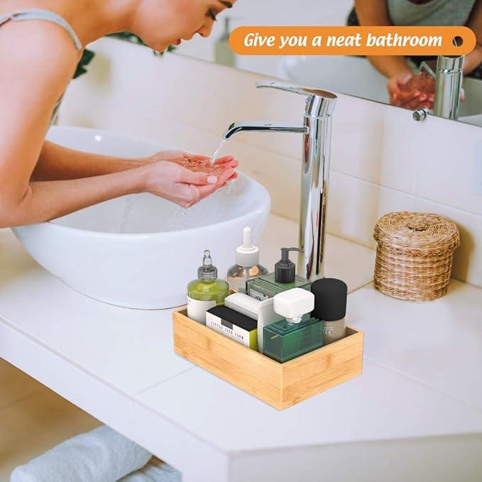 Bamboo Kitchen Drawer Organizer, Wooden Storage Box for Utensil Organizer Silverware Tray Cutlery Holder Flatware Containers - Multi-Use Deep Drawer Dividers Organizer for Bathroom, Jewelry (9