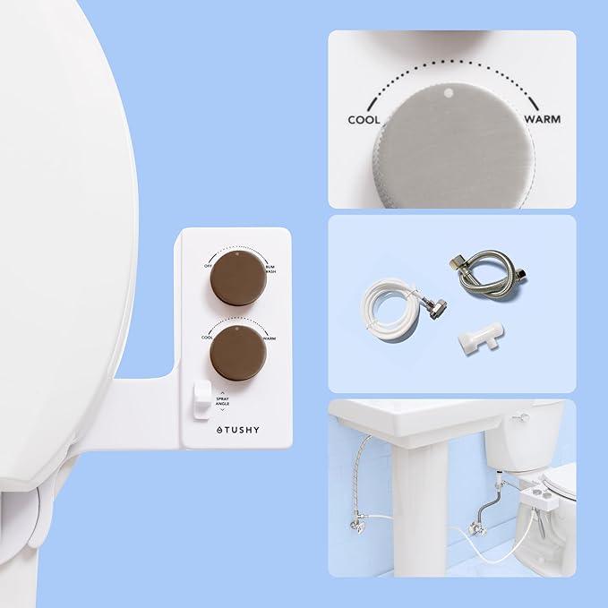 TUSHY Self-Cleaning Cool to Warm Water Bidet Attachment. Easy Universal DIY Install, No Plumber Required (Sink Connection Needed for Water Temperature Control), Bronze Knob