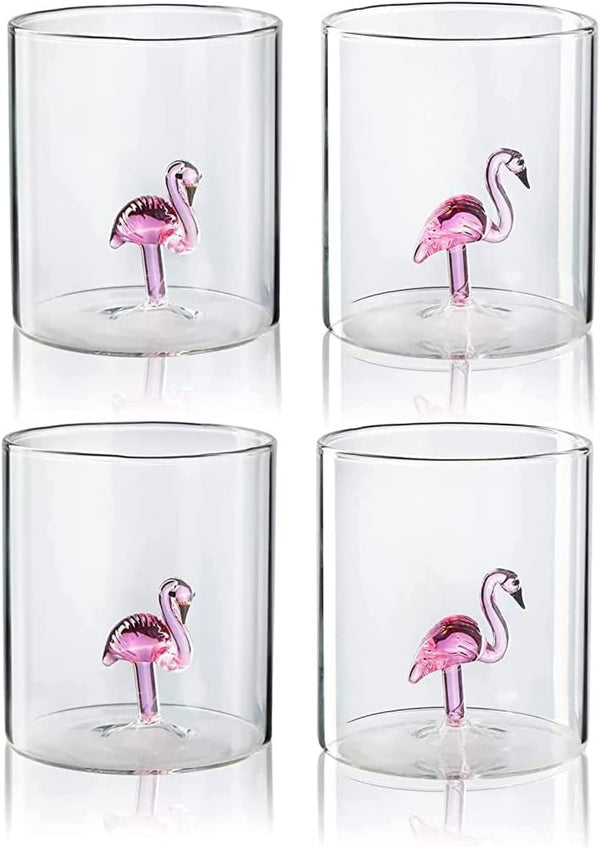 The Wine Savant Flamingo Pitcher & 4 Glasses Set Decanter with 4 Pink Flamingo Glasses 9oz Elegant Glass Set, Great for Water Iced Tea, Sangria, Lemonade, and More! 1300ml 9