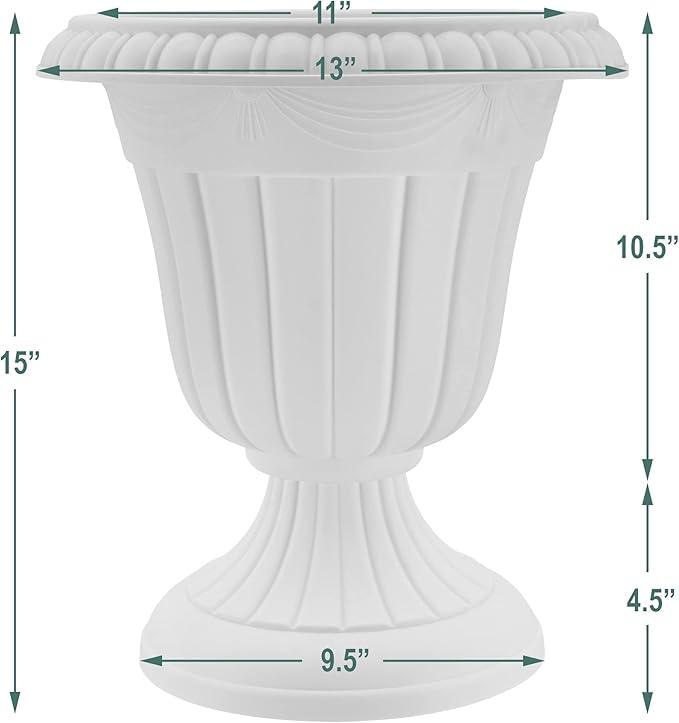 PL10BK Classic Traditional Plastic Urn Planter Indoor/Outdoor, 15