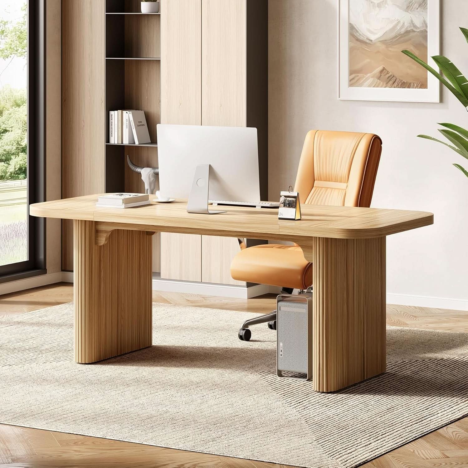 62 Inch Home Office Computer Desk Textured Double Base