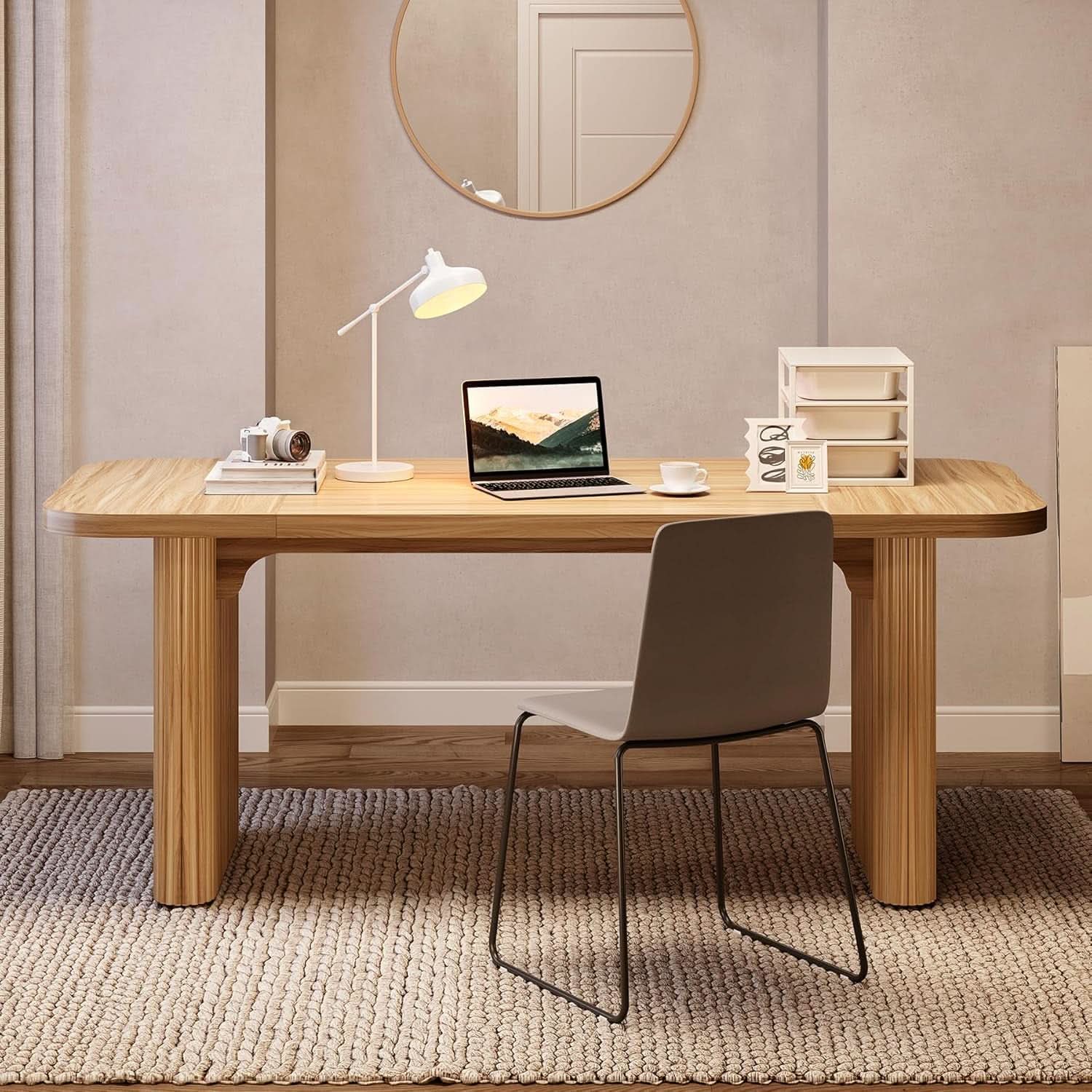 62 Inch Home Office Computer Desk Textured Double Base