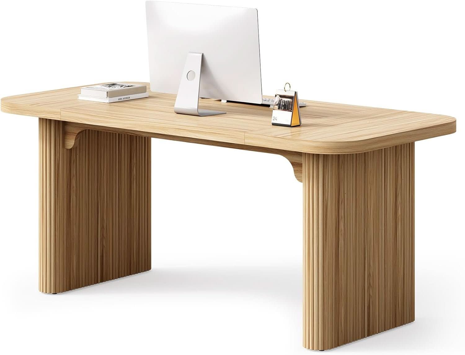 62 Inch Home Office Computer Desk Textured Double Base