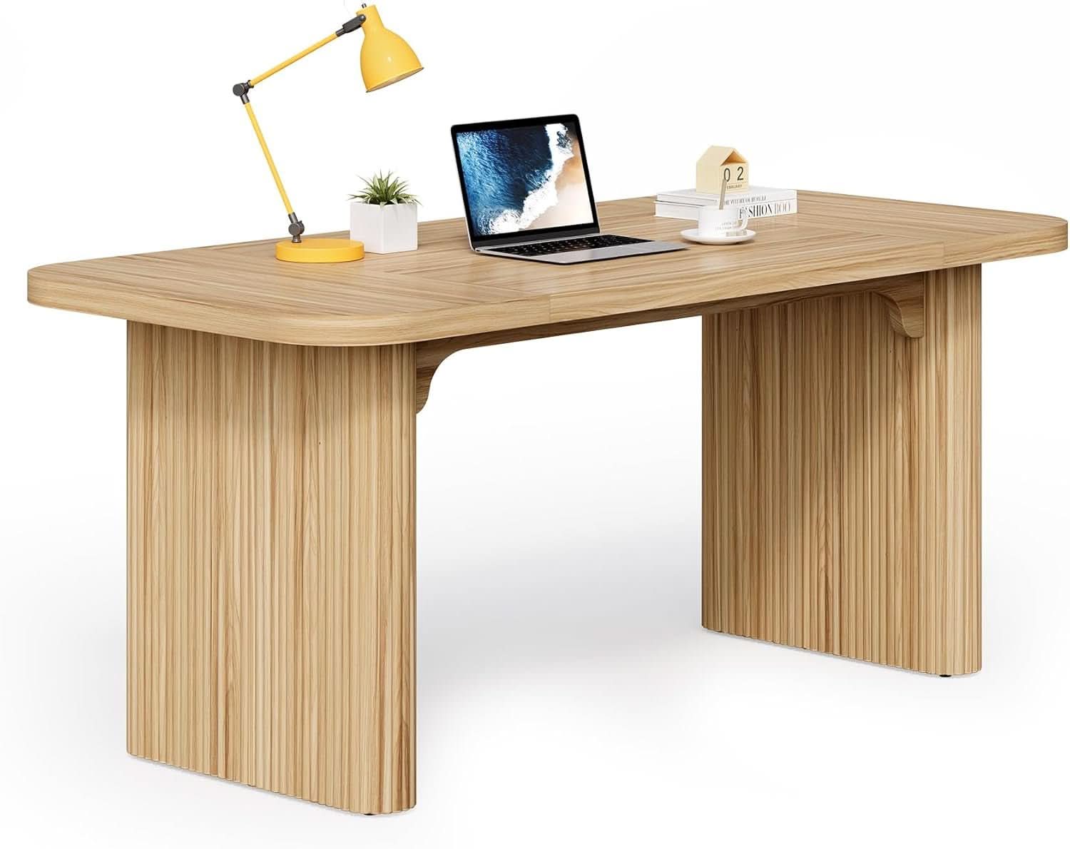 62 Inch Home Office Computer Desk Textured Double Base