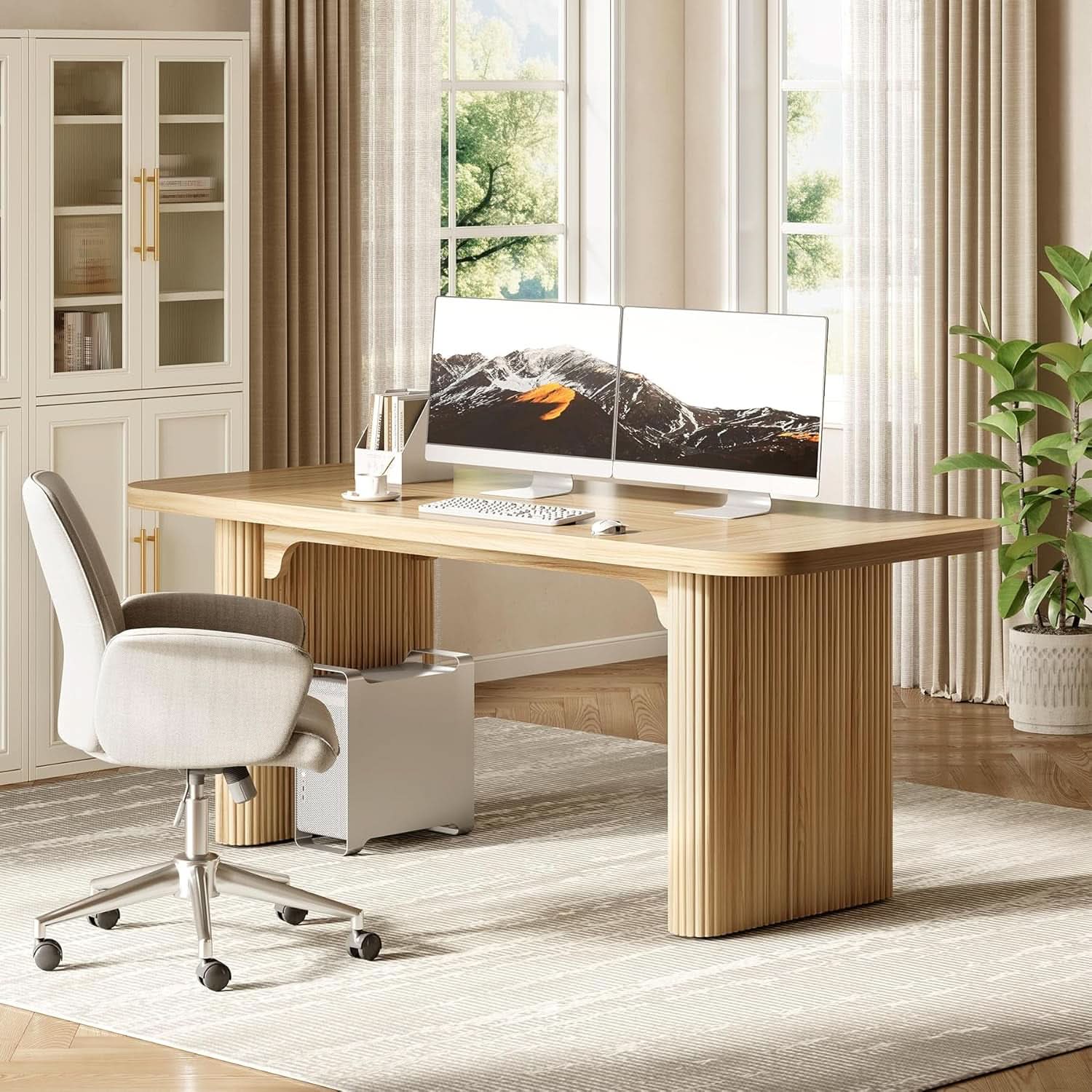 62 Inch Home Office Computer Desk Textured Double Base