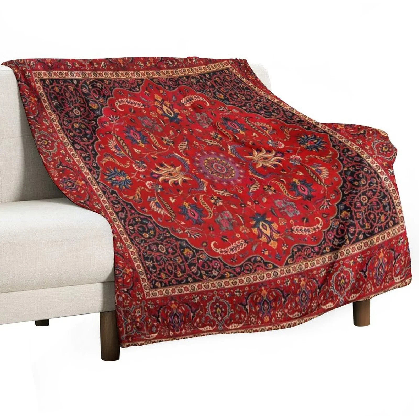 Red Persian Rug Throw Blanket