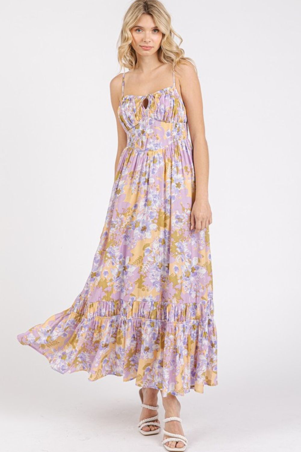 Floral Smocked Back Ruffled Hem Maxi Cami Dress For Summer – Boho Chic, Trendy, Fluttering, Feminine & Effortlessly Stylish