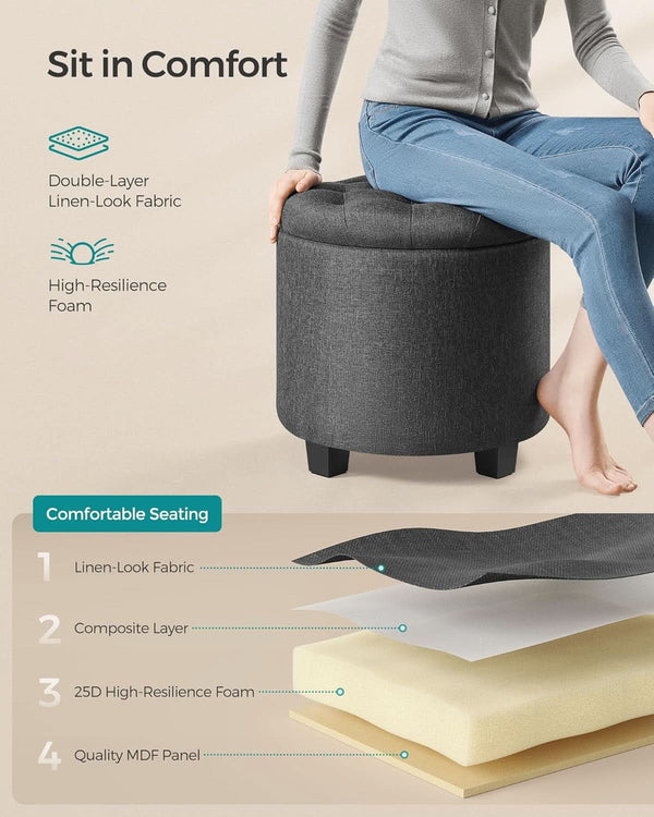 Dark Gray Round Ottoman 17InchesDiameter With Storage