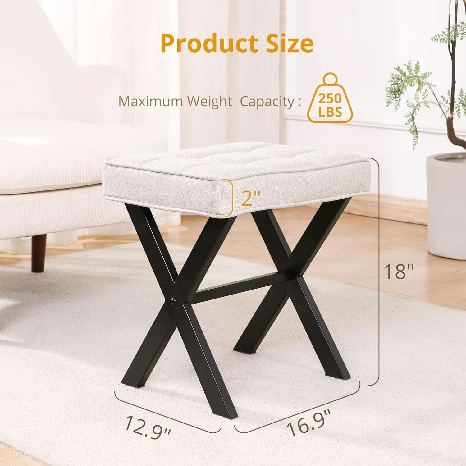 Linen Vanity Ottoman Foot Stool 16.9x12.9x18 Inches