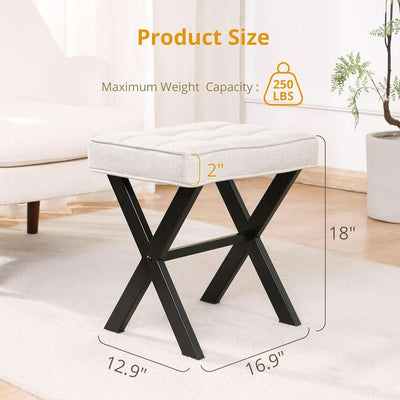 Linen Vanity Ottoman Foot Stool 16.9x12.9x18 Inches