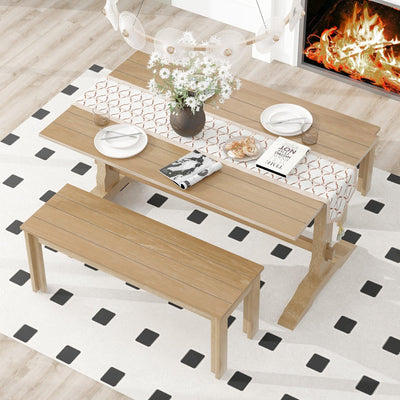 TREXM 3-piece retro dining table, rectangular stand table, and 2 4-person wooden stools (made of natural wood)