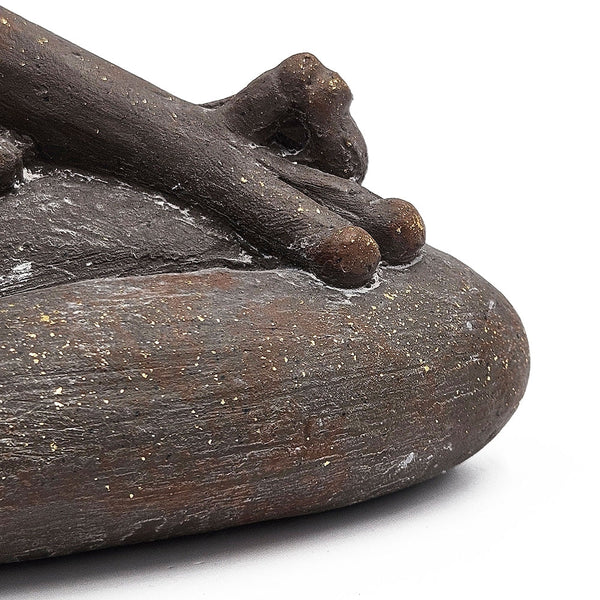 Brown Magnesium Yoga Frog Figurine with Gold Accents Decorative Meditation Statue