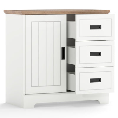 Farmhouse Sideboard Buffet Cabinet Kitchen Pantry with Sliding Doors-White