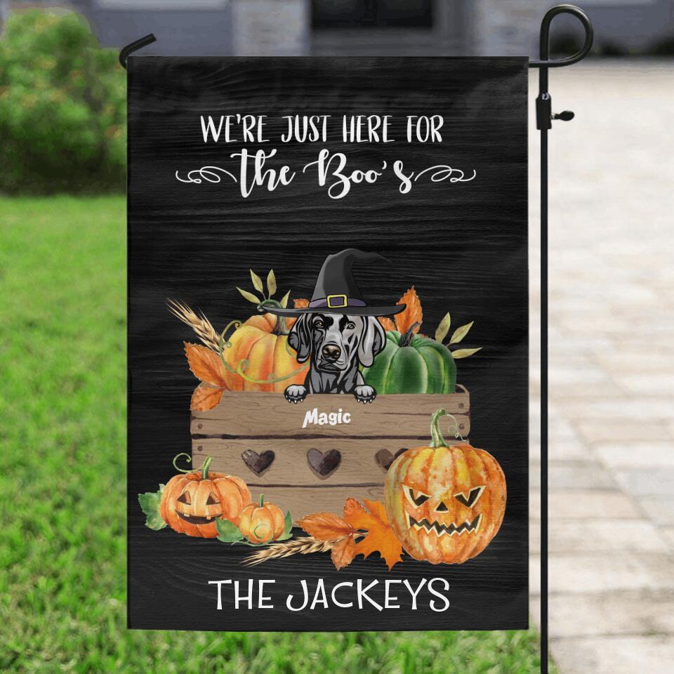 Personalized Pumpkin Halloween Flag Sign - Gift for Dog Lovers with up to 5 Dogs - We're just here for the boo's