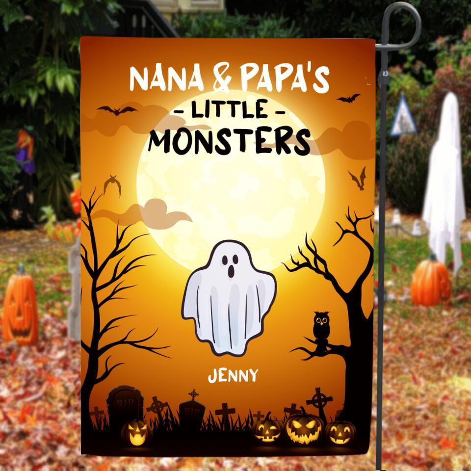Personalized Halloween Flag Sign - Best Gift For Grandma & Grandpa - Nana & Papa's Little Monsters - OO6FHD