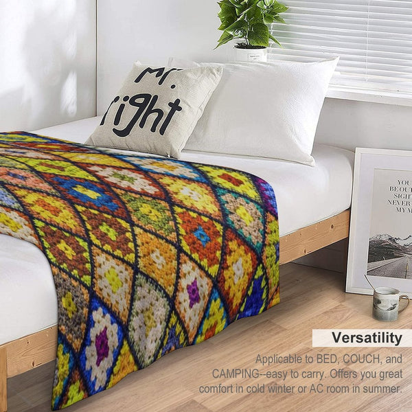 Crochet Granny Square Pattern Velvety-soft Throw Blanket