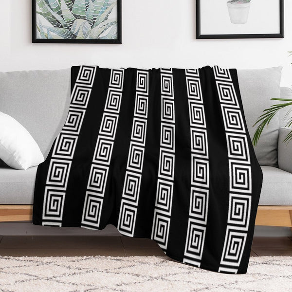 Greek Key Stripes Black & White Sustainable Throw Blanket