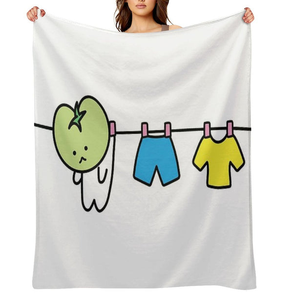 Kawaii Green Tomato Mascot No. 8 Wrinkle-free Throw Blanket