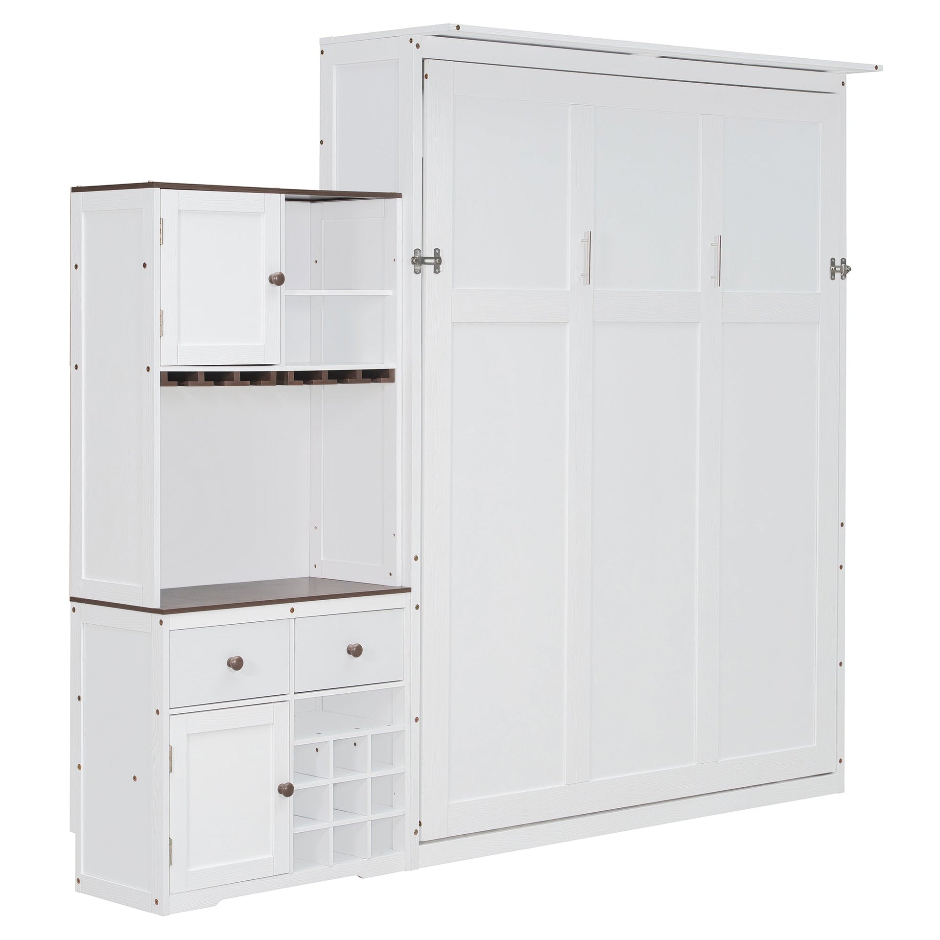 Murphy Bed with Storage Cabinet, Wine Rack, Glass Holder, Drawers & Multi-Color LED Strip