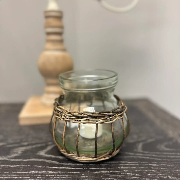Glass Vase with Wicker Base