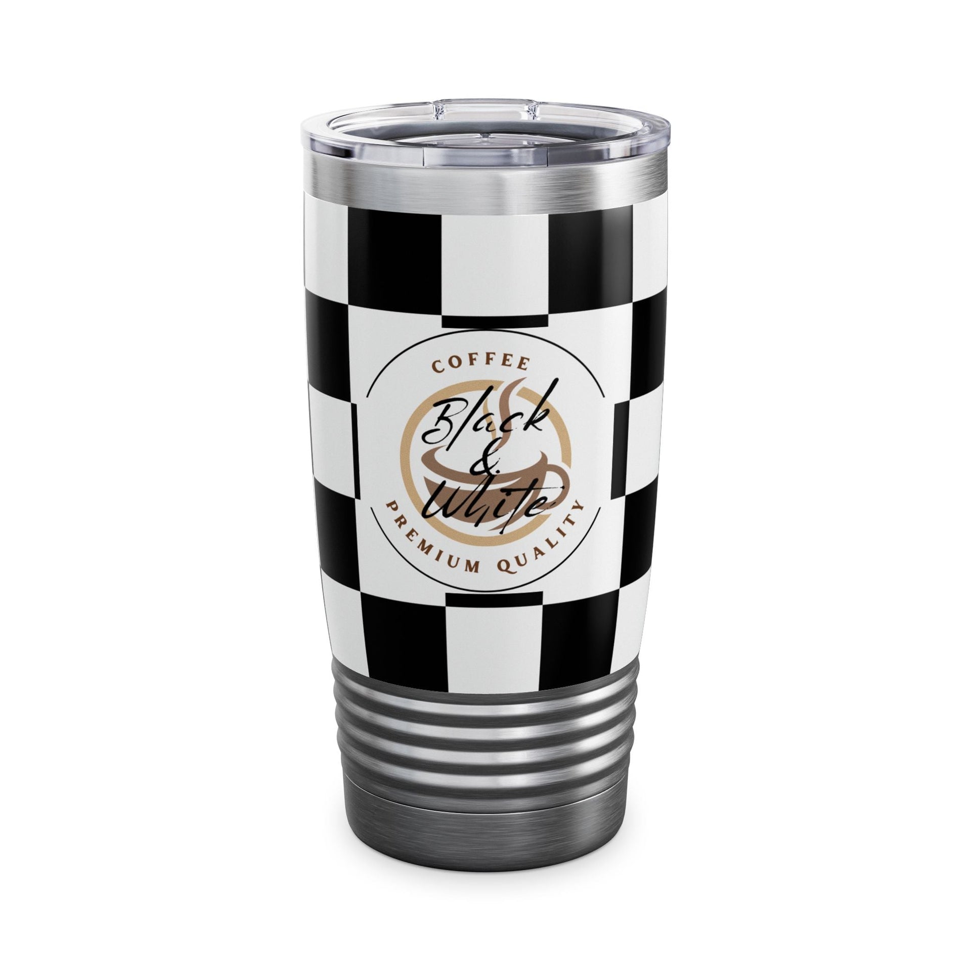 Chic Checker Print Tumbler, 20oz | Stylish Travel Mug | Coffee Lover Gift | Black & White Drinkware | Premium Quality Coffee Mug