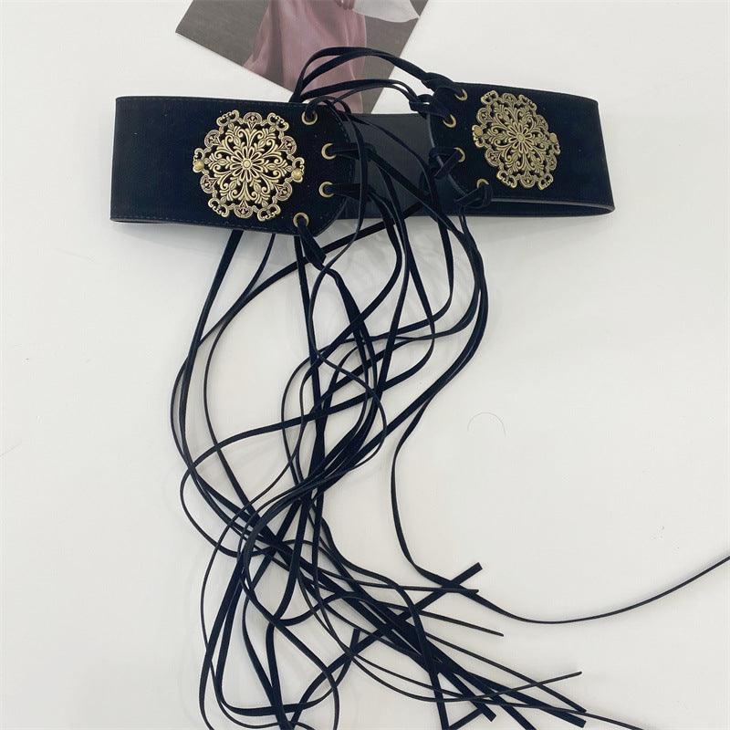 Women's Leather Wide Waist Seal Pin Buckle Elastic Body Shaping Decorative Belt