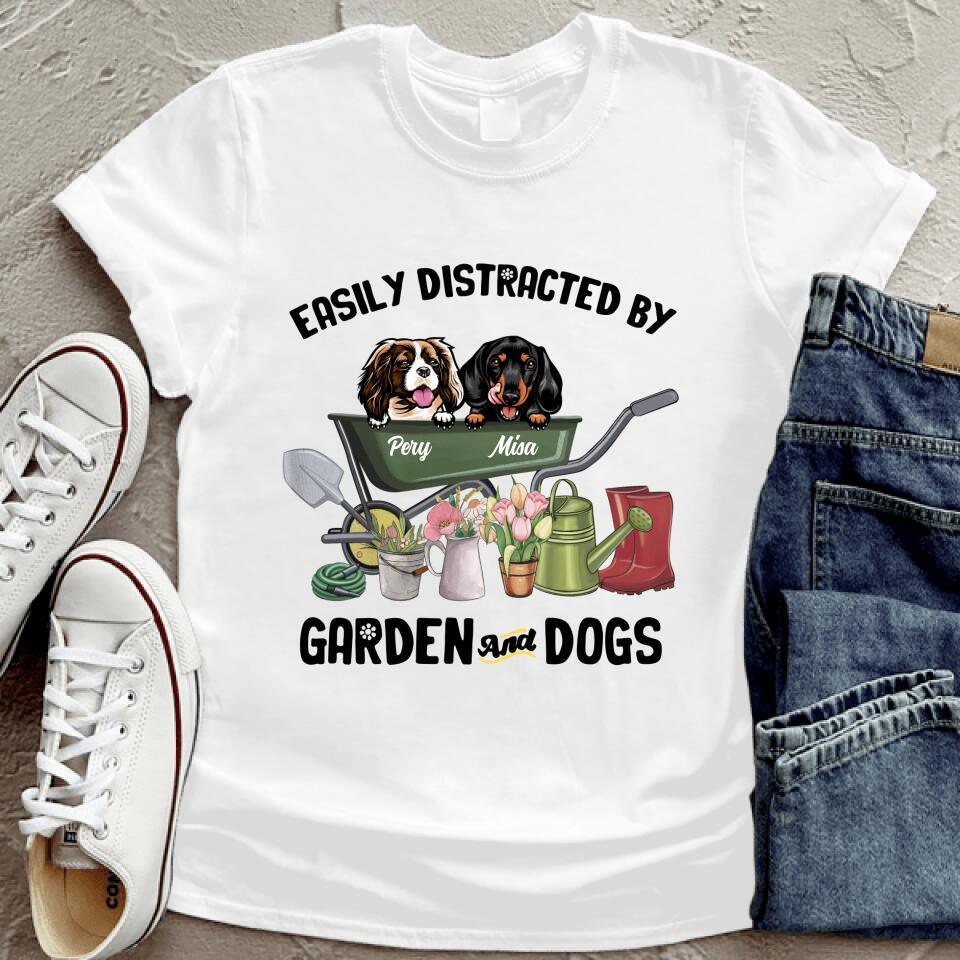 Personalized Dog T-shirt - Gift For Dog Lovers - Easily Distracted By Garden and Dogs