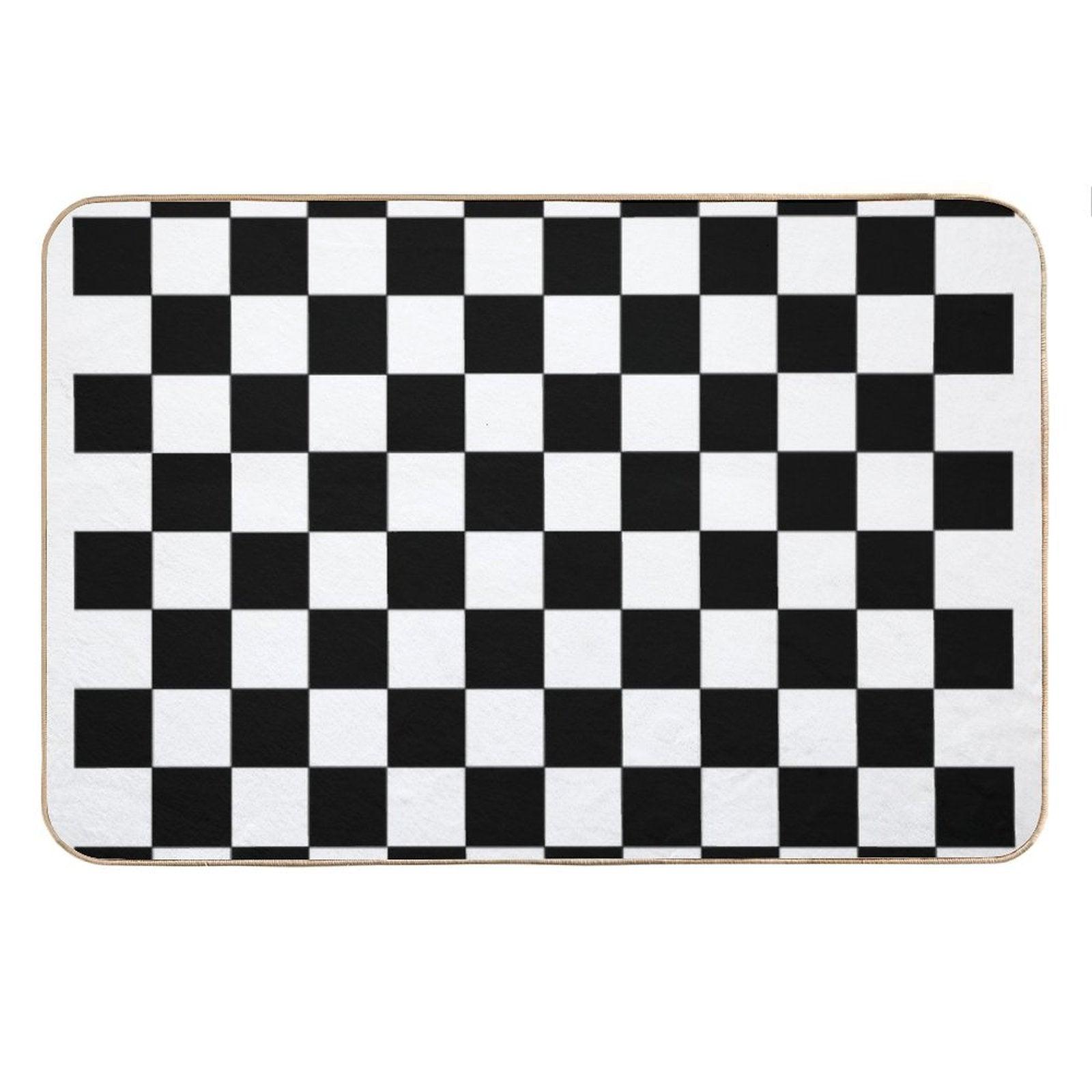 Checkered Black And White Bath Mat