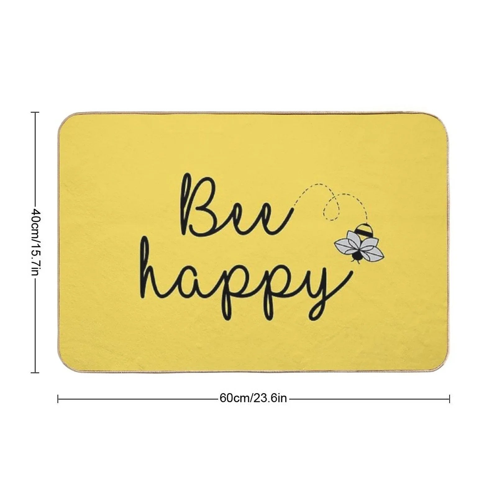 Bee Happy, Positive Quote Print on Yellow Background Bath Mat