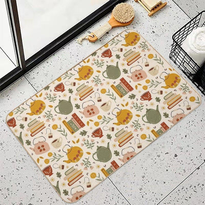 Flowery Books And Tea Bath Mat