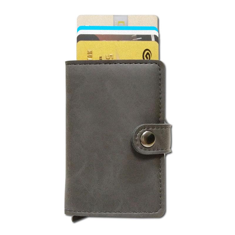RFID Protected Vintage Automatic Leather Credit Card Holder Men Aluminum Alloy Hasp Business ID Multifunction Cardholder Wallet