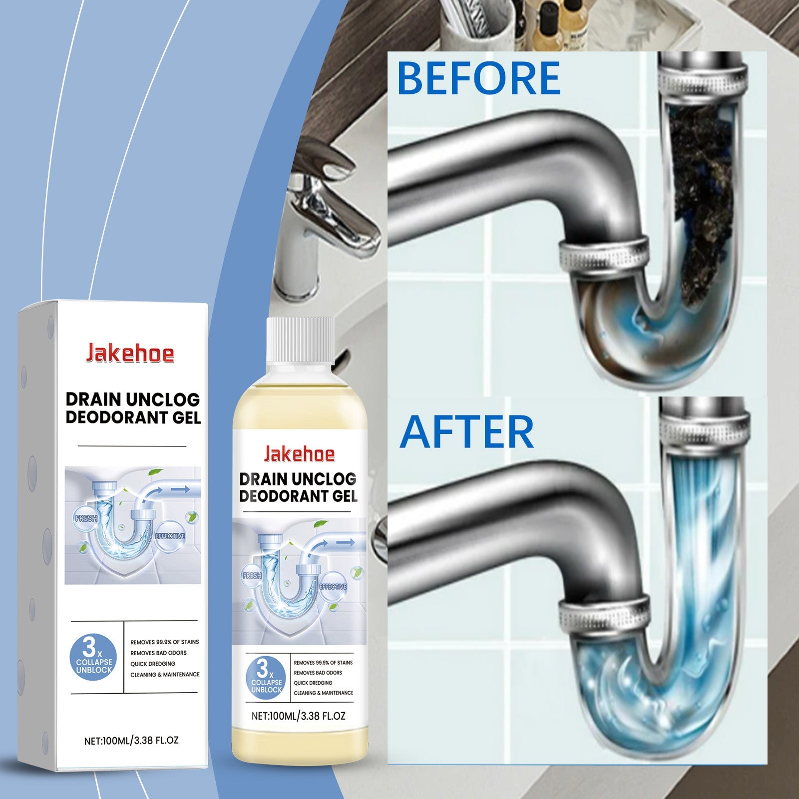 Pipe Unclog Deodorant Gel, Drain Pipe Unclog Deodorant Kitchen Toilet Pipe Cleaner