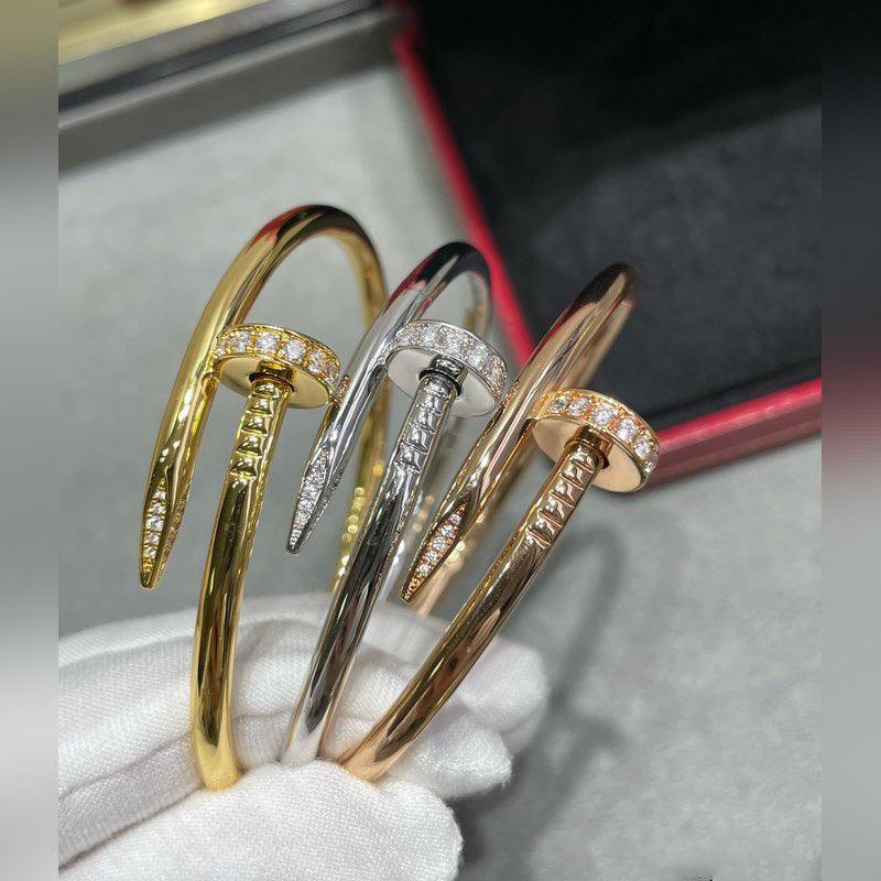 V-Gold Diamond Pavé Screw Cuff for Couples - Titanium Steel Open-Close Clasp