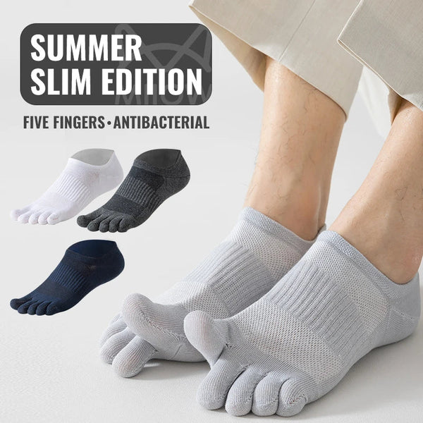 1 pair Pure Cotton Five Finger Short Socks Men Sweat Absorbent Antibacterial Breathable Mesh Boat Socks Running Sports Toe Sock - Gifts for You 'n Me