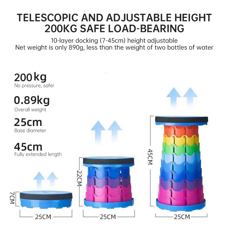 400lbs Capacity Heavy - Duty Folding Stool. Collapsible, Telescoping, Portable. Ideal for Camping & Fishing.