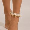 Vacation style beach imitation pearl ankle chain women's simple double-layer CCB round bead bead Anklet foot decoration
