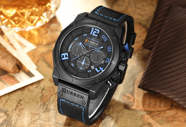 Men's Sport Waterproof Watch With Chronometers Large Numbers And Fluorescent Hands Perfect Gift For Your Man