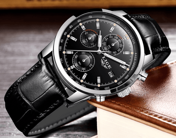 Men's  Waterproof Watch With Chronometers Date Display And Fluorescent Pointers Excellent Look Perfect Gift