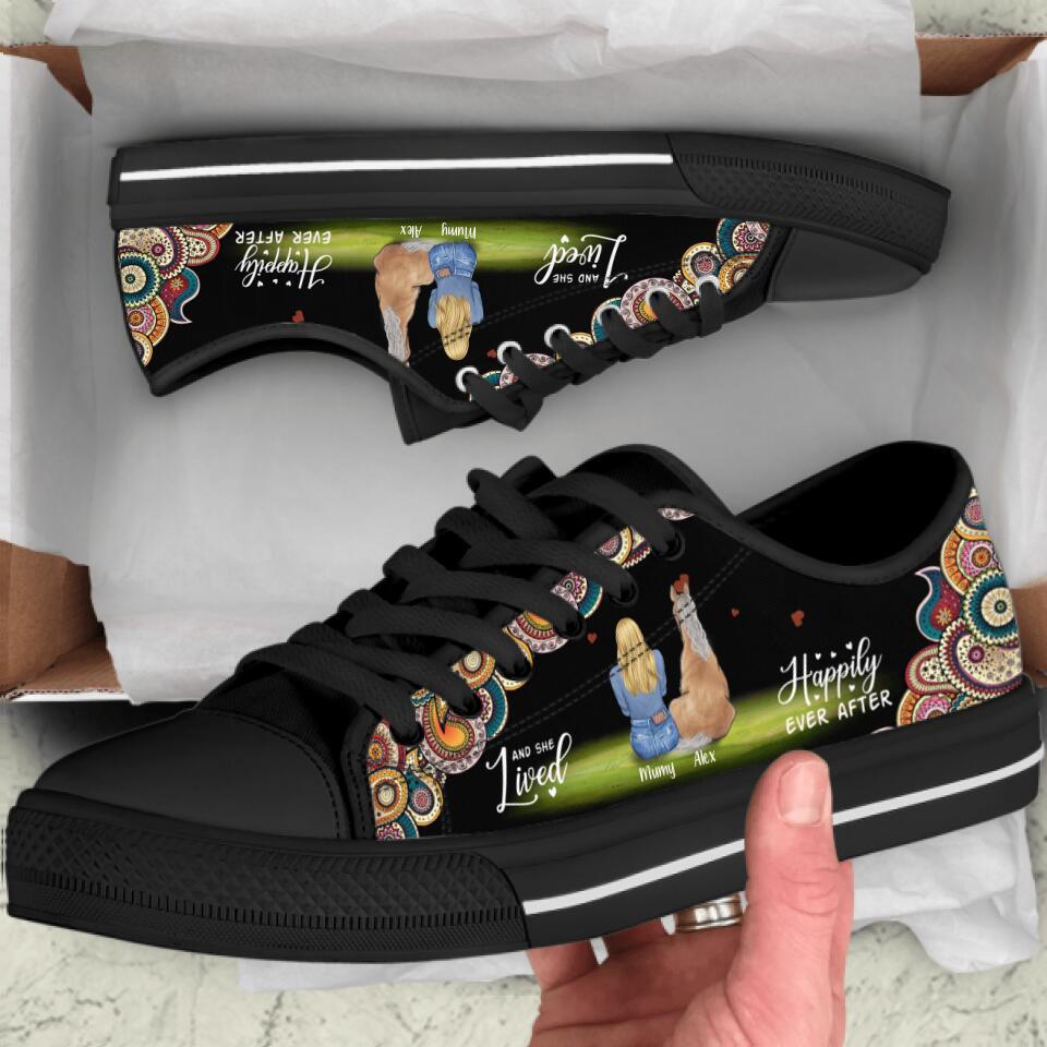 Personalized Horse Dog Mom Sneakers - Girl With Up to 3 Horses/Dogs - Best Gift For Horse/Dog Lover - And She Lived Happily Ever After - 9AGKN2