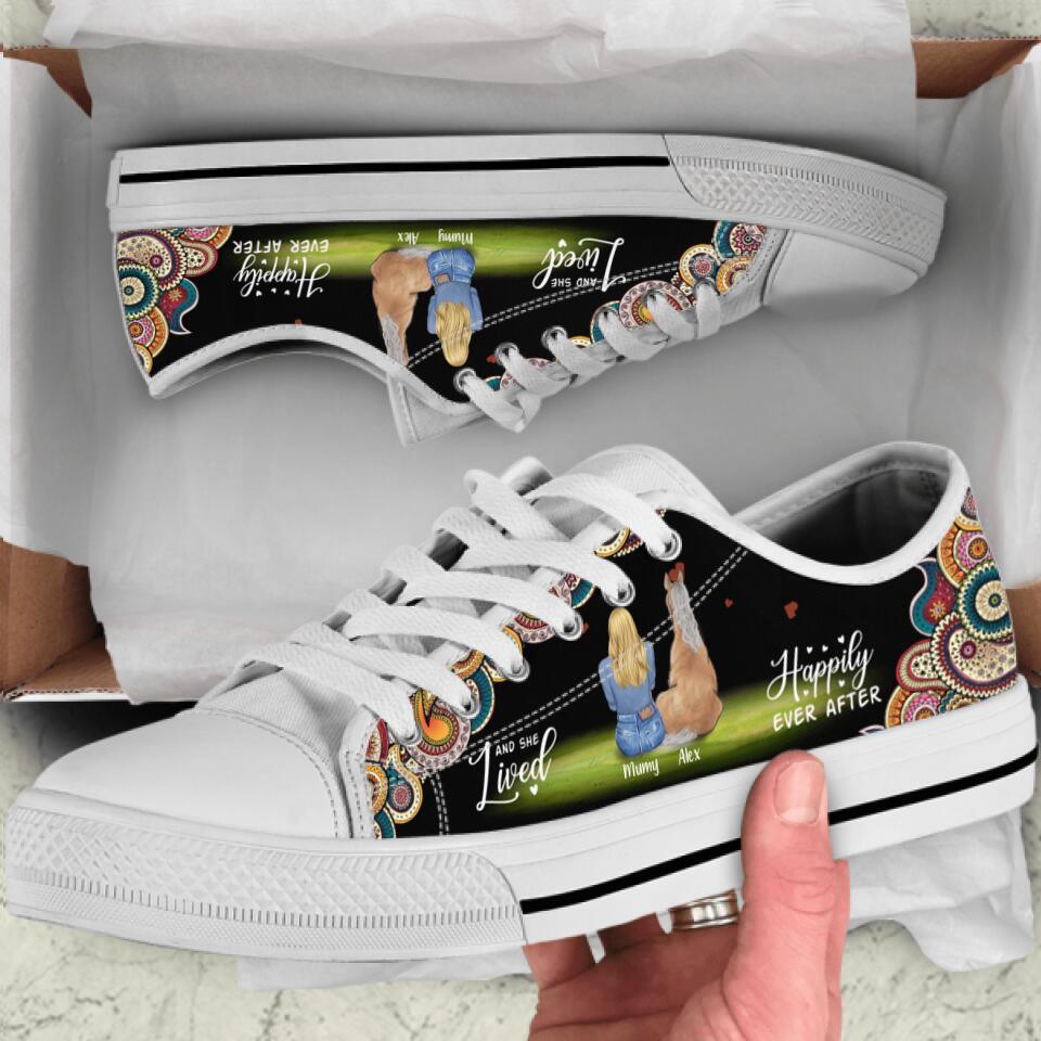 Personalized Horse Dog Mom Sneakers - Girl With Up to 3 Horses/Dogs - Best Gift For Horse/Dog Lover - And She Lived Happily Ever After - 9AGKN2