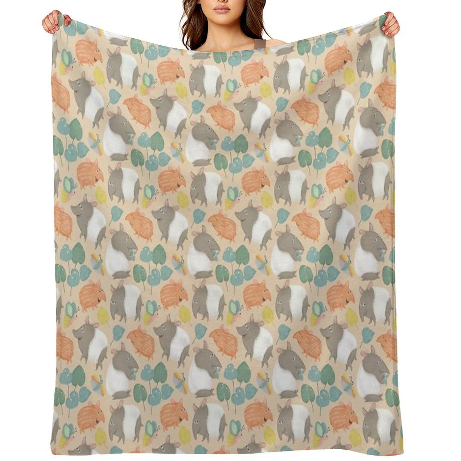 Tapir-peach Velvety-soft Throw Blanket