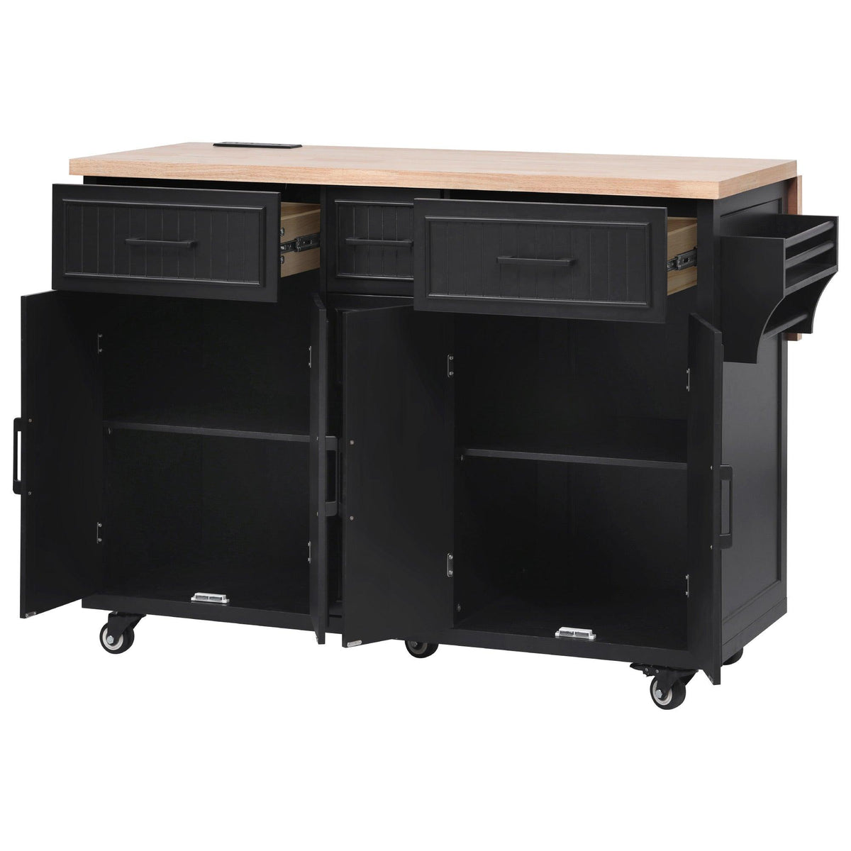K&K 56.5'' Kitchen Island with Drop Leaf and Power Outlet